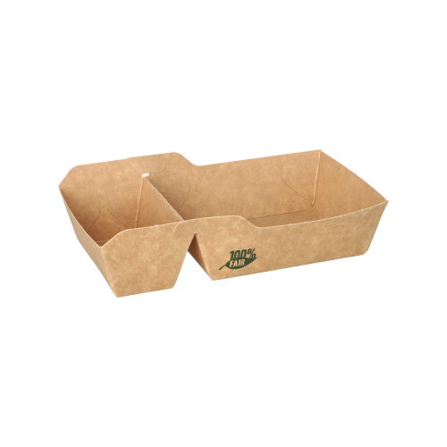 11520 Pommes-Frites-Trays, Pappe "pure" 2-geteilt 3,5 cm x 16,5 cm x 9 cm braun "100% Fair" klein
