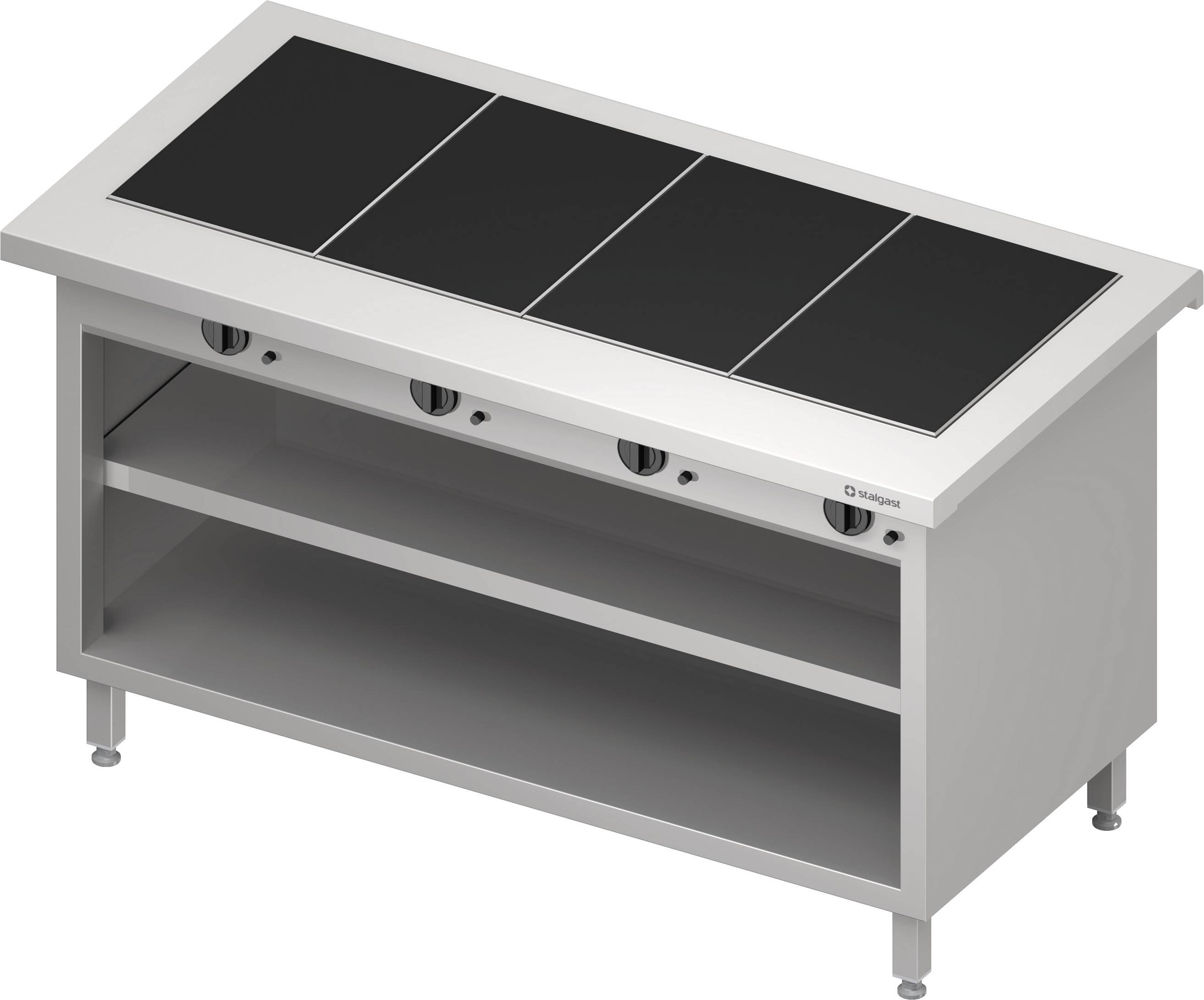 Warmausgabe "Free Flow" mit 4 Wärmeplatten aus Glaskeramik und offenem Unterschrank 1465x750x880 mm, Edelstahlabdeckung Warmausgabe "Free Flow" mit 4 Wärmeplatten aus Glaskeramik und offenem Unterschrank 1465x735x880 mm Granitabdeckung "Standard G1"