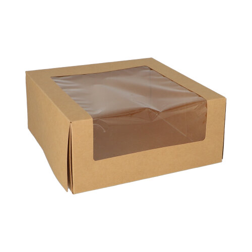 2700 Tortenkartons mit Deckel eckig 10 cm x 23 cm x 23 cm mit Sichtfenster aus PLA