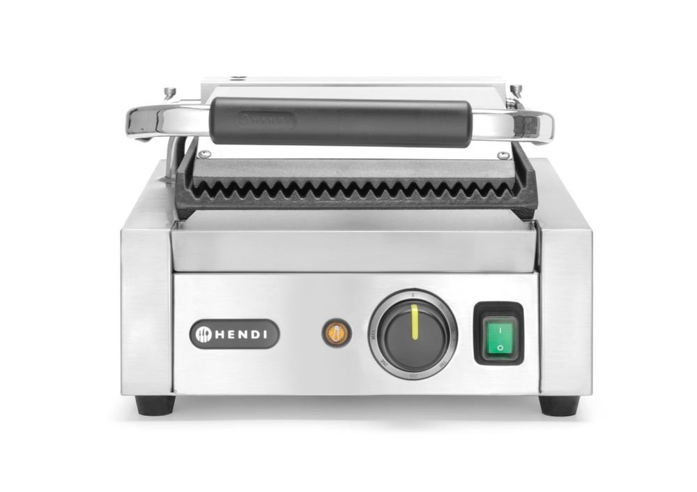 Kontaktgrill - Einzelversion, HENDI, oben und unten gerillt, 230V/1800W, 310x426x(H)210mm