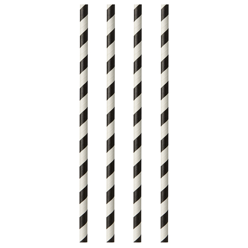 50000 Trinkhalme, Papier Ø 6 mm · 29 cm schwarz/weiss "Stripes"