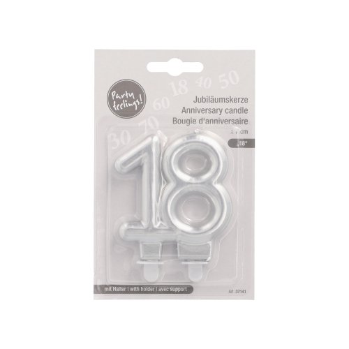 2880 Jubiläumskerzen mit Halter 7 cm silber "18"