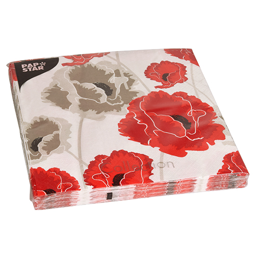 200 Servietten, 3-lagig 1/4-Falz 40 cm x 40 cm "Poppy" 15000 Servietten, 3-lagig 1/4-Falz 40 cm x 40 cm "Poppy"