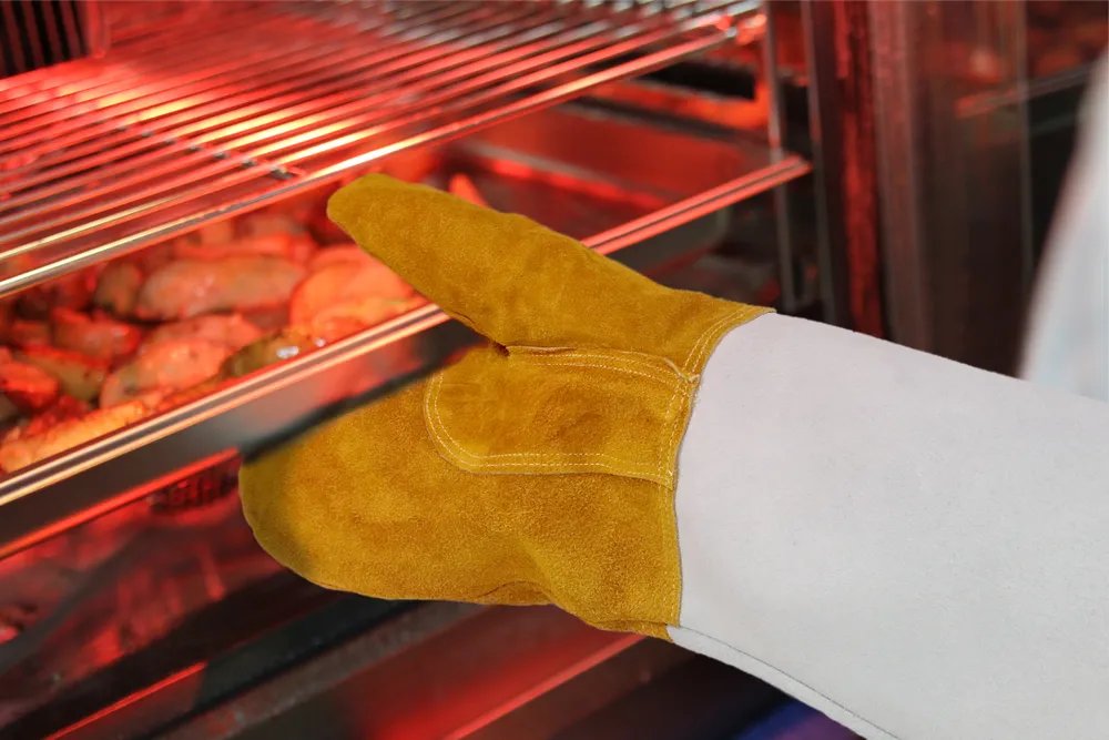 Leder-Grillhandschuhe hitzebeständig – 2 Stück, 2 Stk., (L)460mm