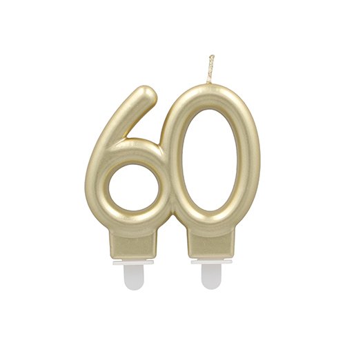 2880 Jubiläumskerzen mit Halter 7 cm gold "60"