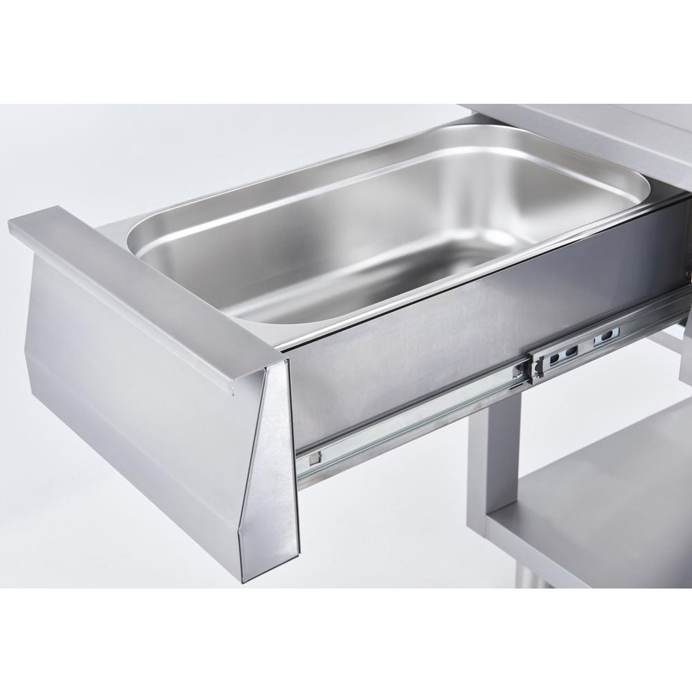 Neutralelement mit 2 Schubladen und Arbeitsfläche aus der Serie 700 ND, Breite 1200 mm Edelstahl Neutralelement mit 2 Schubladen und Arbeitsfläche aus der Serie 700 ND, Breite 1200 mm