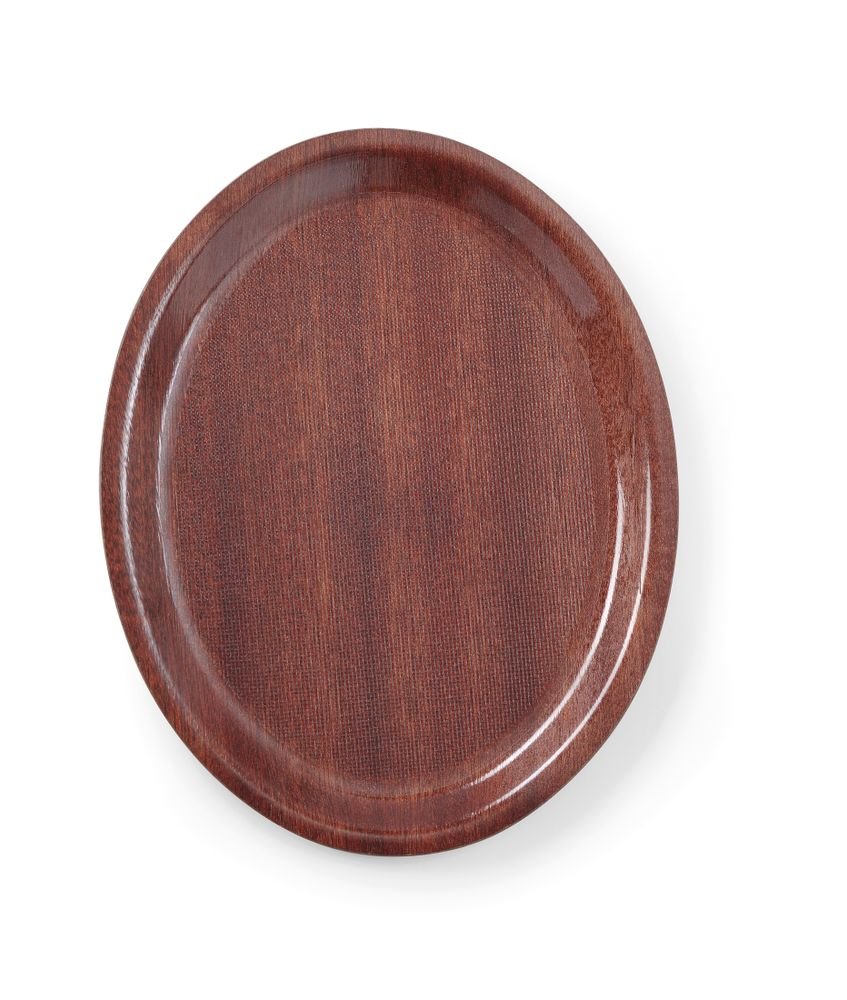 Serviertablett in Holzoptik, oval, HENDI, Mahagoni, 200x265mm