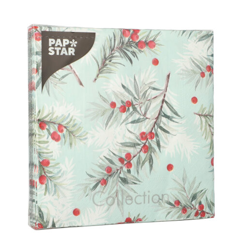 20 Servietten, 3-lagig 1/4-Falz 33 cm x 33 cm "Yew Branches" 21600 Servietten, 3-lagig 1/4-Falz 33 cm x 33 cm "Yew Branches"