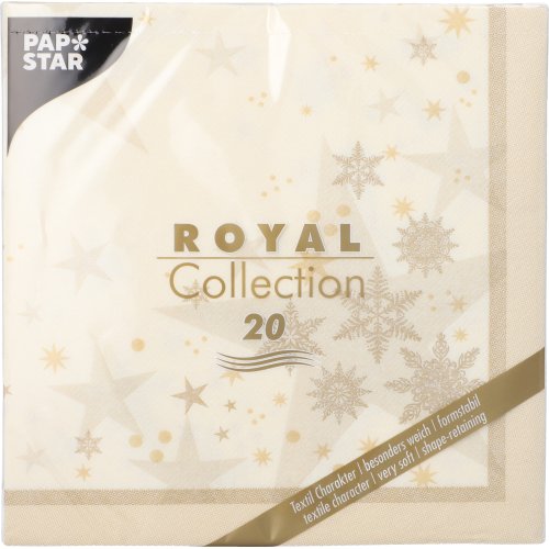 20 Servietten "ROYAL Collection" 1/4-Falz 40 cm x 40 cm champagner "Stars and Snowflakes" 12000 Servietten "ROYAL Collection" 1/4-Falz 40 cm x 40 cm champagner "Stars and Snowflakes"