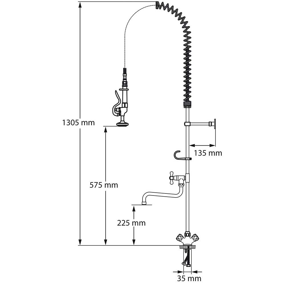 Geschirrbrause mit Mischbatterie, Einloch-Montage, mit Wasserhahn, zwei Mischventile