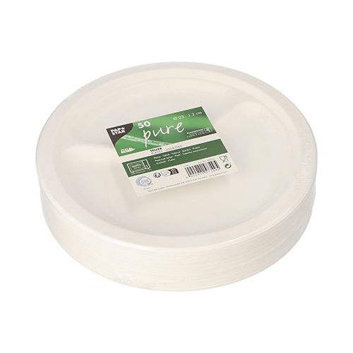 11000 Teller, Zuckerrohr "pure" 2-geteilt Ø 23 cm · 2 cm weiss