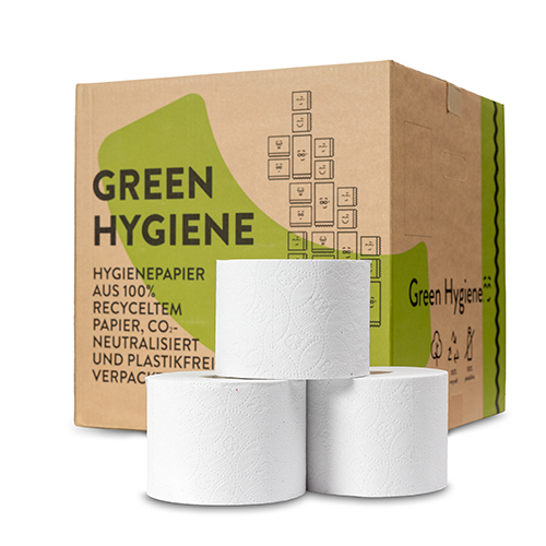 Rollen "Green Hygiene" Toilettenpapier "KORDULA" Ø 13 cm · 11 cm x 9,5 cm 400 Blatt, 3-lagig