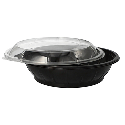 1350 Salatschalen, PET 1000 ml Ø 21,8 cm · 6 cm schwarz "Snap It" mit Deckel R-PET glasklar