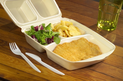 1800 Menüboxen mit Klappdeckel, XPS 3-geteilt 7,5 cm x 22 cm x 28,5 cm beige laminiert