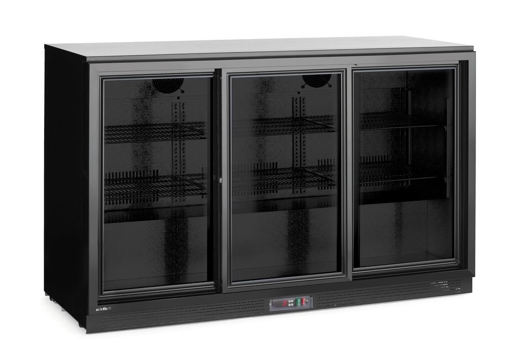Kühlschrank mit drei Schiebetüren an der Bar, Arktic, 308L, Schwarz, 220-240V/160W, 1350x520x(H)865mm