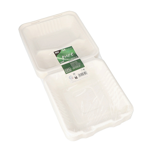 2500 Menüboxen, Zuckerrohr "pure" 3-geteilt 7,7 cm x 20 cm x 22 cm weiss