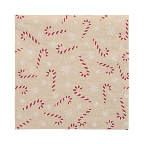 20 Servietten, 3-lagig 1/4-Falz 33 cm x 33 cm natur "Candy Canes" aus recyceltem Papier 21600 Servietten, 3-lagig 1/4-Falz 33 cm x 33 cm ! natur "Candy Canes" aus recyceltem Papier
