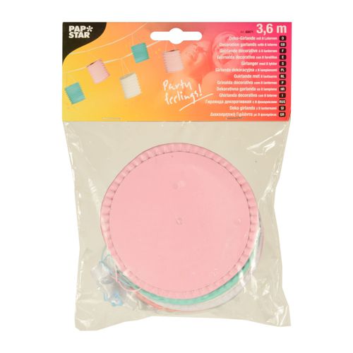 15 Deko-Girlande 3,6 m weiss/mint/rosa "Pastel" mit 8 Laternen 1050 Deko-Girlande 3,6 m weiss/mint/rosa "Pastel" mit 8 Laternen