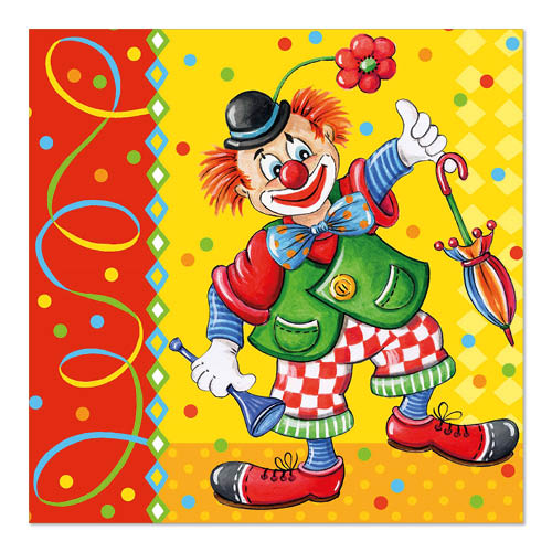 100 Servietten, 3-lagig 1/4-Falz 33 cm x 33 cm "Clown" 25200 Servietten, 3-lagig 1/4-Falz 33 cm x 33 cm "Clown"
