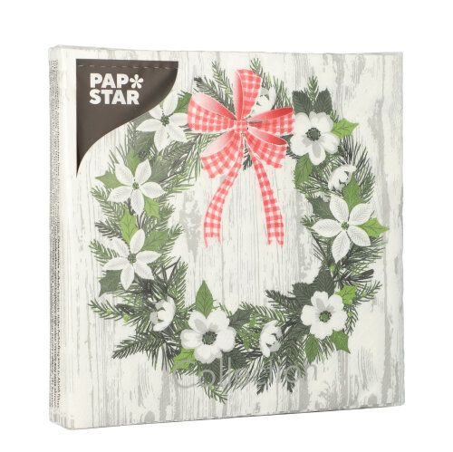 21600 Servietten, 3-lagig 1/4-Falz 33 cm x 33 cm "Christmas Wreath"