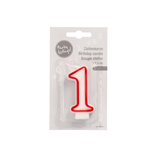 4320 Zahlenkerze 7,3 cm weiss "1" mit rotem Rand