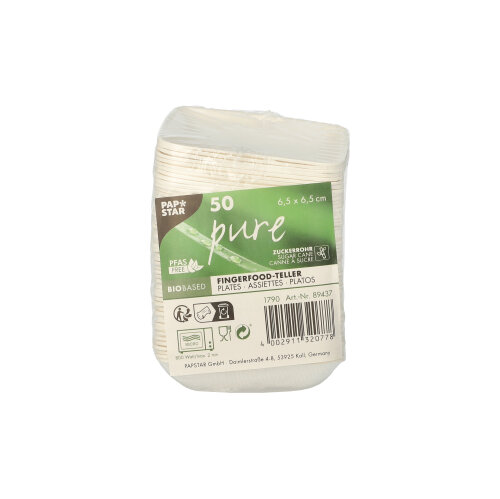 60000 Fingerfood - Teller, Zuckerrohr "pure" eckig 6,5 cm x 6,5 cm weiss