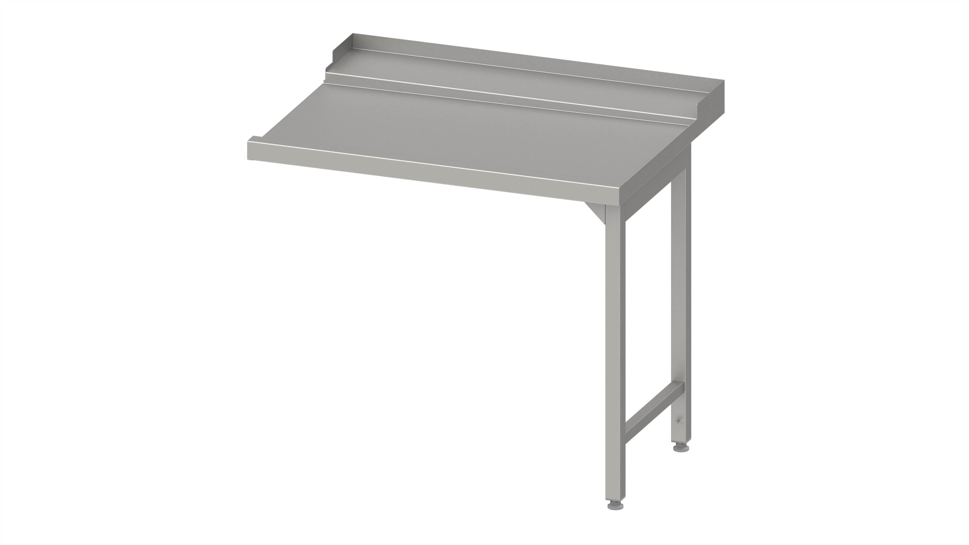 Ablauftisch, Korbführung mit Gefälle, auf zwei Beinen 800x750x880 mm, Anbauseite rechts, mit Aufkantung, verschweißt