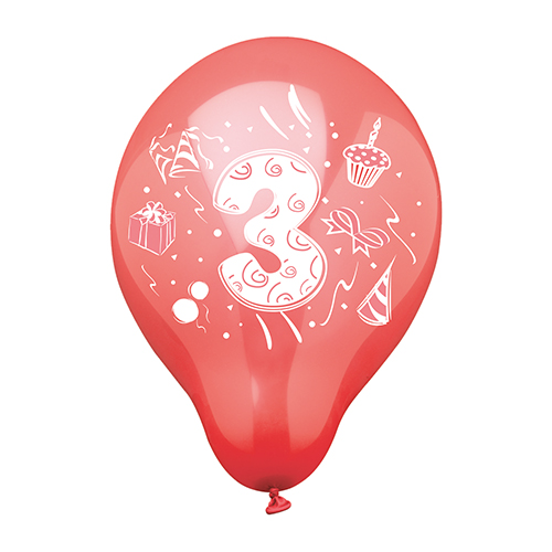 20160 Zahlenluftballons Ø 25 cm farbig sortiert "3"