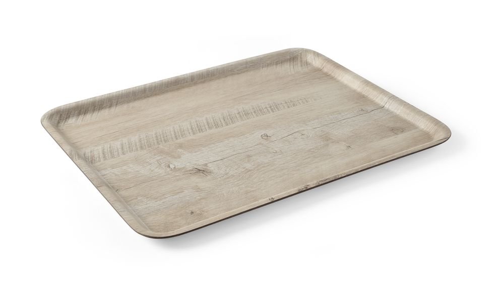 Serviertablett aus Melamin mit Holzoptik , HENDI, Holz hell, 370x530mm