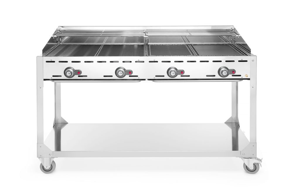 Grillsystem Green Fire 4 Brenner, HENDI, Profi Line, mit Rollengestell, Hellgrau, 22kW, 1400x612x(H)825mm Grillsystem Green Fire 4 Brenner, HENDI, Profi Line, mit Rollengestell, Hellgrau, 22kW, 1400x612x(H)825mm