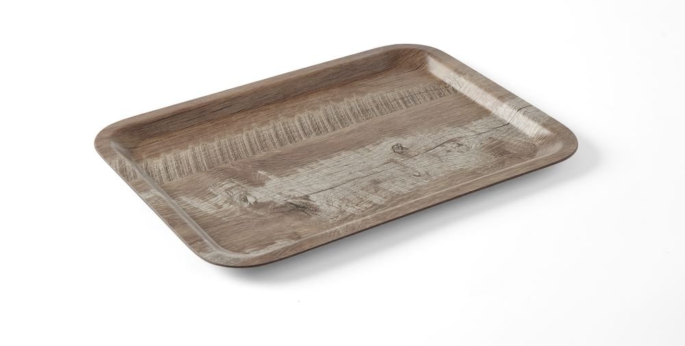Serviertablett aus Melamin mit Holzoptik , HENDI, Holz dunkel, 240x340mm