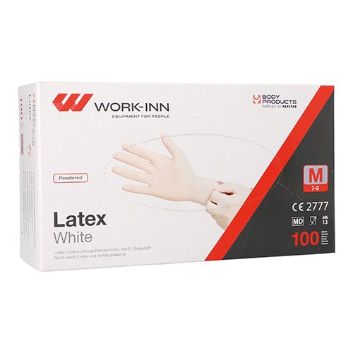 36000 "WORK-INN" Handschuhe, Latex gepudert "White" weiss - natur Größe M