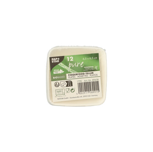 54000 Fingerfood - Teller, Zuckerrohr "pure" eckig 6,5 cm x 6,5 cm weiss