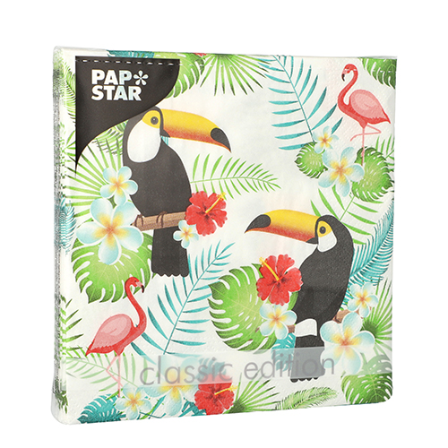 20 Servietten, 3-lagig 1/4-Falz 33 cm x 33 cm "Toucans" 22800 Servietten, 3-lagig 1/4-Falz 33 cm x 33 cm "Toucans"