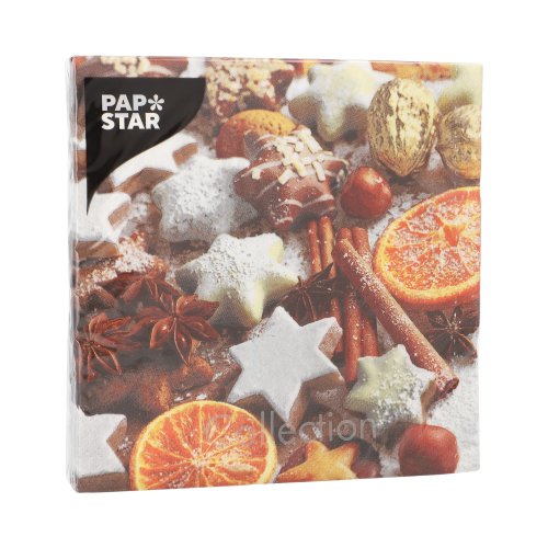21600 Servietten, 3-lagig 1/4-Falz 33 cm x 33 cm "Cinnamon Stars"