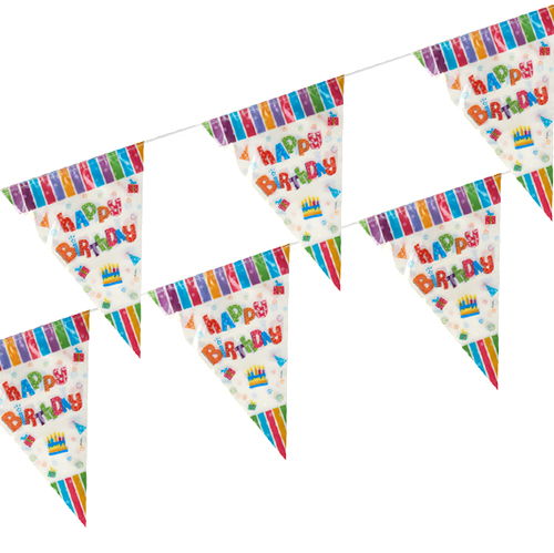 2160 Wimpelkette, Folie 4 m "Happy Birthday" wetterfest
