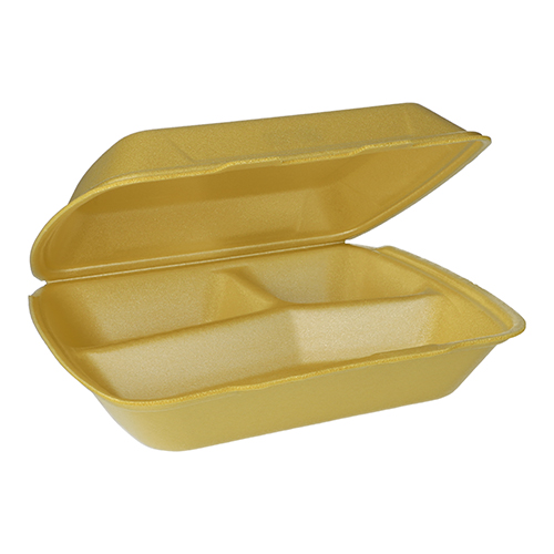 1600 Menüboxen mit Klappdeckel, XPS 3-geteilt 7,5 cm x 24,3 cm x 20,8 cm gold