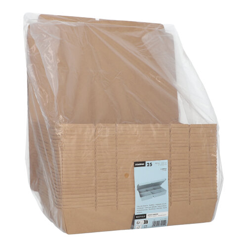 25 Lunchboxen, Pappe 5-geteilt 900 ml 4,2 cm x 17 cm x 25,5 cm braun 1500 Lunchboxen, Pappe 5-geteilt 900 ml 4,2 cm x 17 cm x 25,5 cm braun