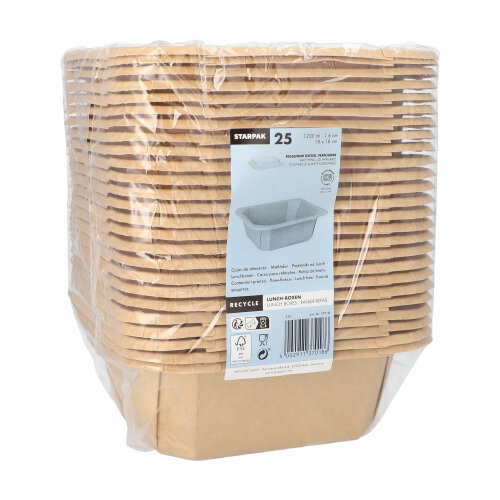 2400 Lunchboxen, Pappe eckig 1200 ml 6 cm x 18 cm x 18 cm braun