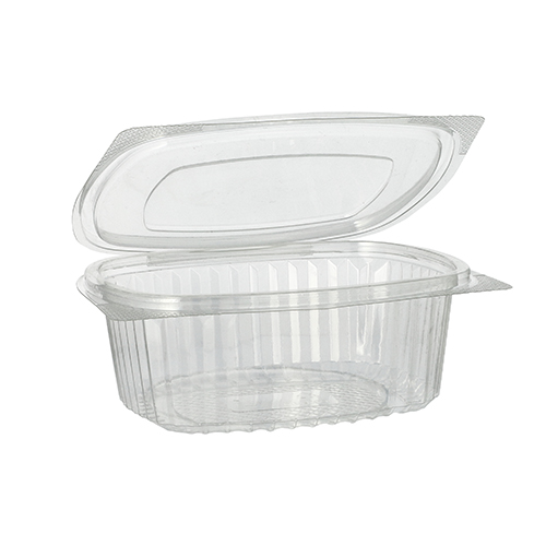 450 Feinkost- und Salatschalen mit Klappdeckel, R-PET oval 500 ml 5,5 cm x 12,4 cm x 15 cm klar 3600 Feinkost- und Salatschalen mit Klappdeckel, R-PET oval 500 ml 5,5 cm x 12,4 cm x 15 cm klar