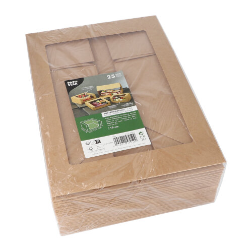 25 Tortenkartons mit Deckel eckig 10 cm x 23 cm x 23 cm mit Sichtfenster aus PLA 2700 Tortenkartons mit Deckel eckig 10 cm x 23 cm x 23 cm mit Sichtfenster aus PLA