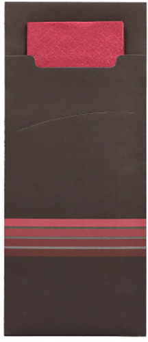 15600 Bestecktaschen 20 cm x 8,5 cm schwarz/bordeaux "Stripes" inkl. farbiger Serviette 33 x 33 cm 2-lag.