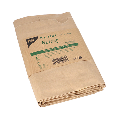 720 Abfallsäcke aus Papier "pure" 120 l 95 cm x 70 cm x 25 cm braun , 2-lagig