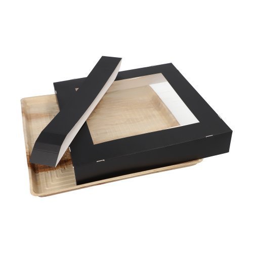 100 Tabletts, Palmblatt eckig 5 cm x 29 cm x 29 cm mit separatem Deckel und Banderole