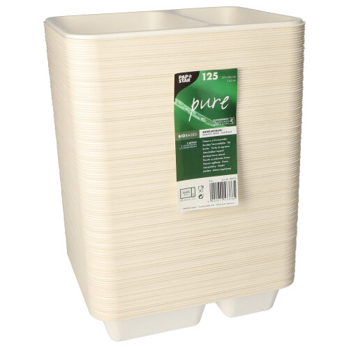 6000 Siegelschalen, Zuckerrohr 2-geteilt 1250 ml 4,5 cm x 17,5 cm x 22,5 cm weiss
