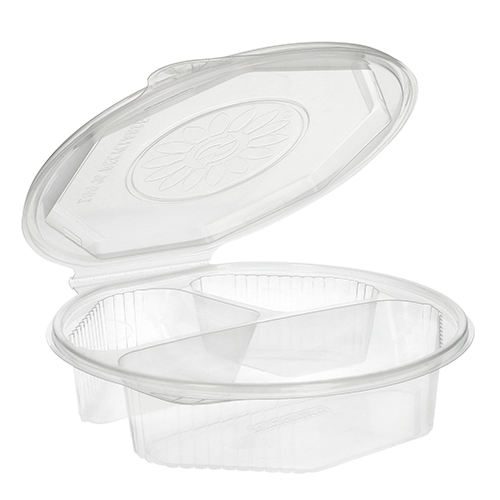 100 Menüboxen mit Klappdeckeln, PP 3-geteilt 5,9 cm x 21,5 cm x 21,5 cm transparent 8-eckig