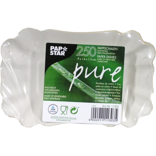45000 Schalen, Pappe "pure" eckig 9 cm x 14 cm x 3 cm weiss