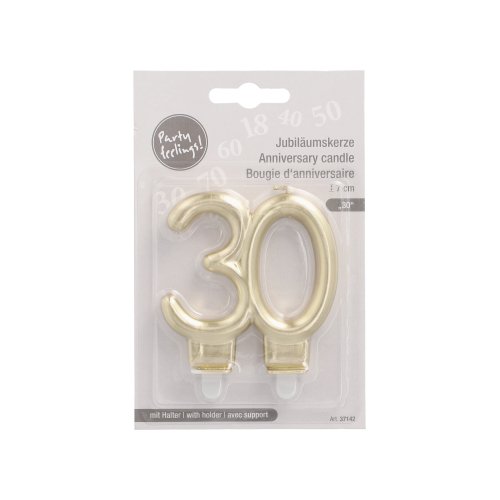2880 Jubiläumskerzen mit Halter 7 cm gold "30"