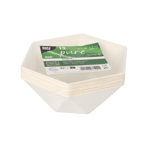 12 Schalen Zuckerrohr "pure" 6-eckig 400 ml 5 cm x 16 cm x 14 cm weiss "Diamond" 5184 Schalen Zuckerrohr "pure" 6-eckig 400 ml 5 cm x 16 cm x 14 cm weiss "Diamond"