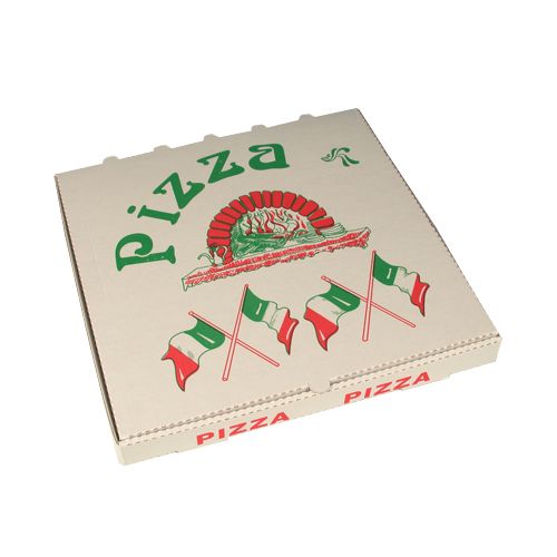 1950 Pizzakartons, Cellulose eckig 33 cm x 33 cm x 4 cm "Italienische Flagge"